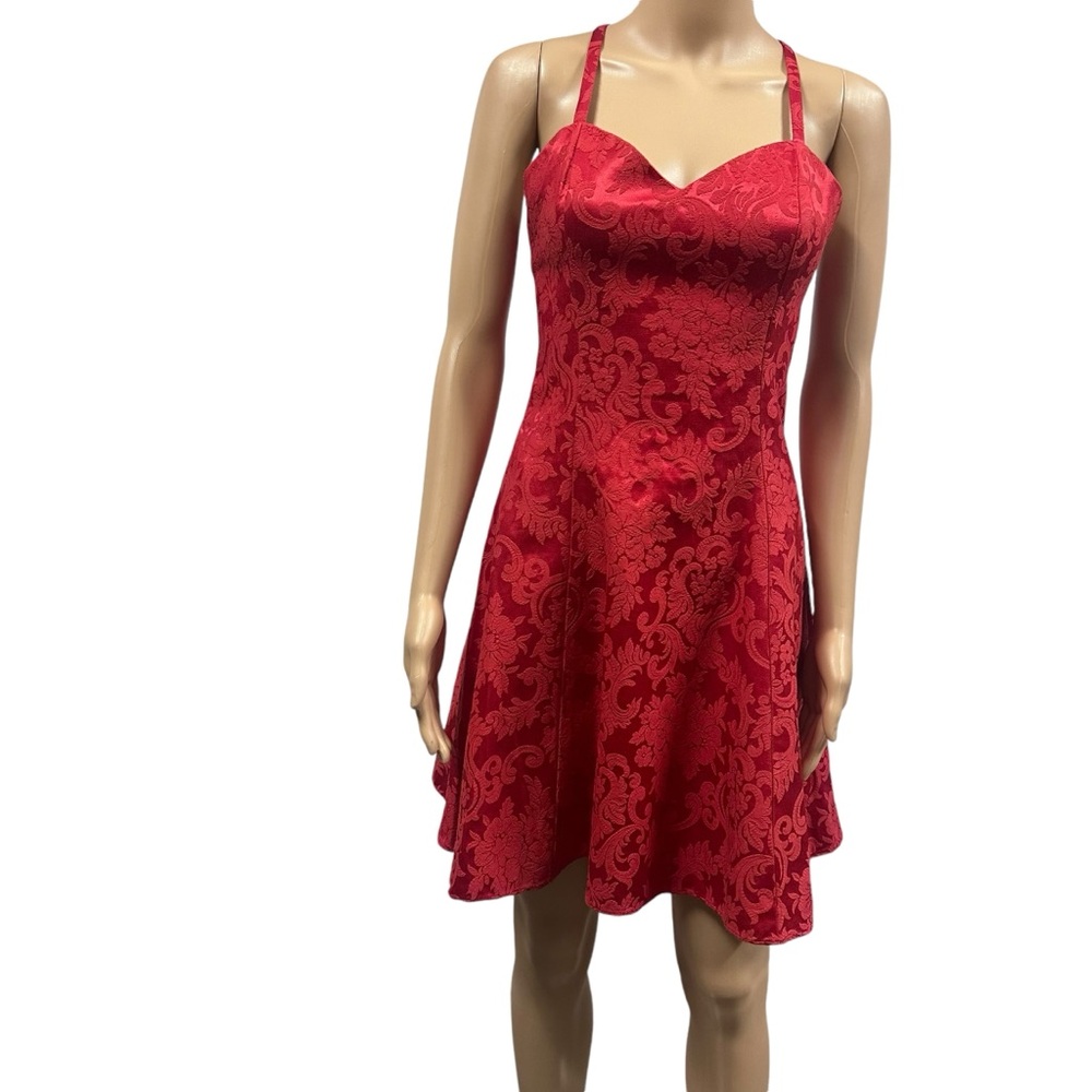 Gunne Sax Jessica Mcclintock Red Fit and Flare Semi Formal Party Dress Juniors 7